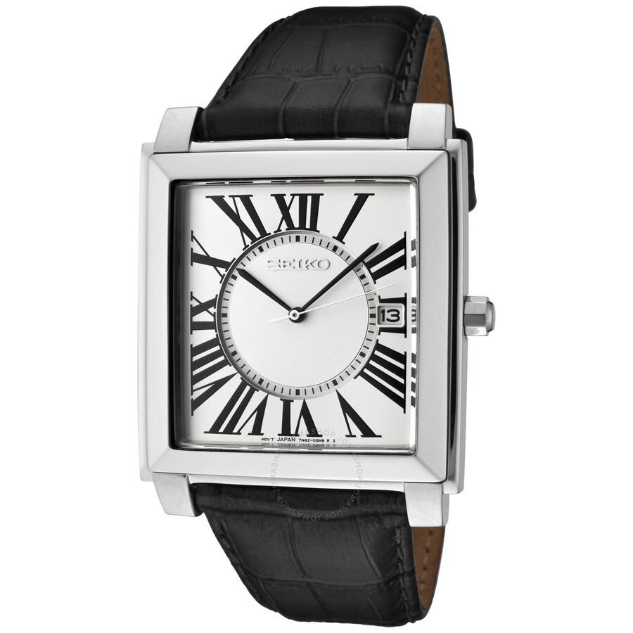 White Dial Black Leather Strap Men's Watch