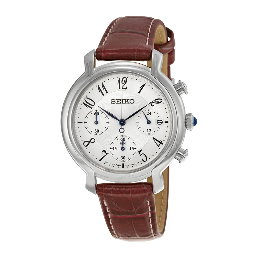 White Dial Brown Leather Chronograph Ladies Watch