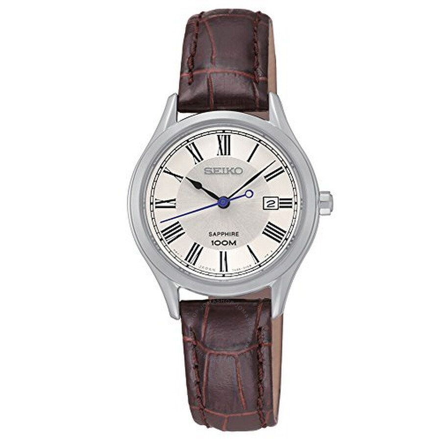 White Dial Brown Leather Quartz Ladies Watch