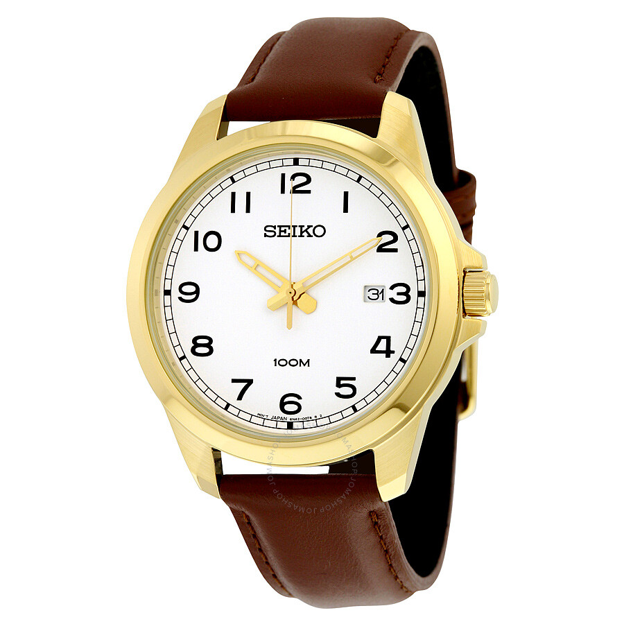 White Dial Brown Leather Quartz Men's Watch