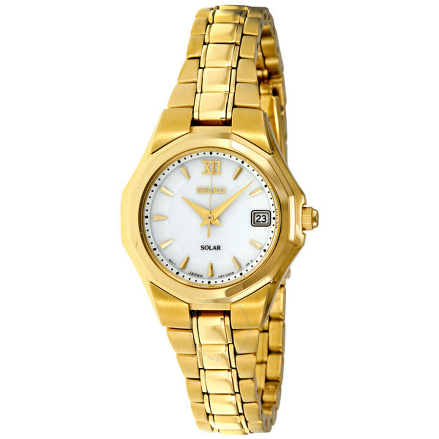White Dial Gold-tone Solar Power Ladies Watch