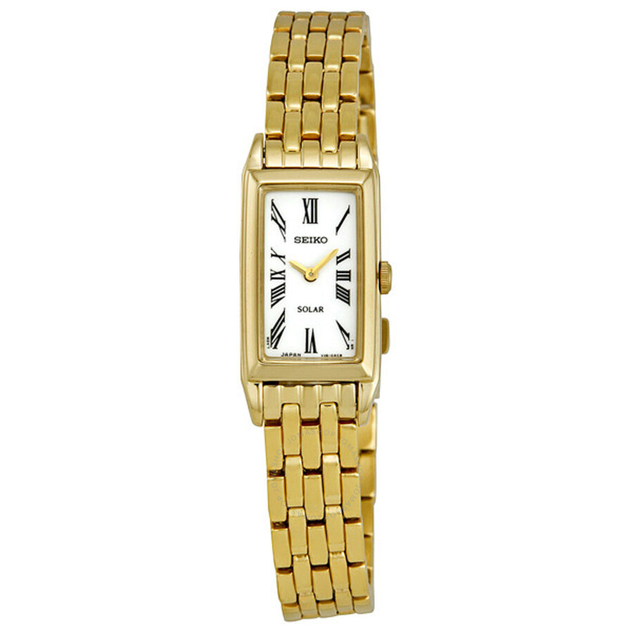 White Dial Gold-tone Stainless Bracelet Solar Ladies Watch