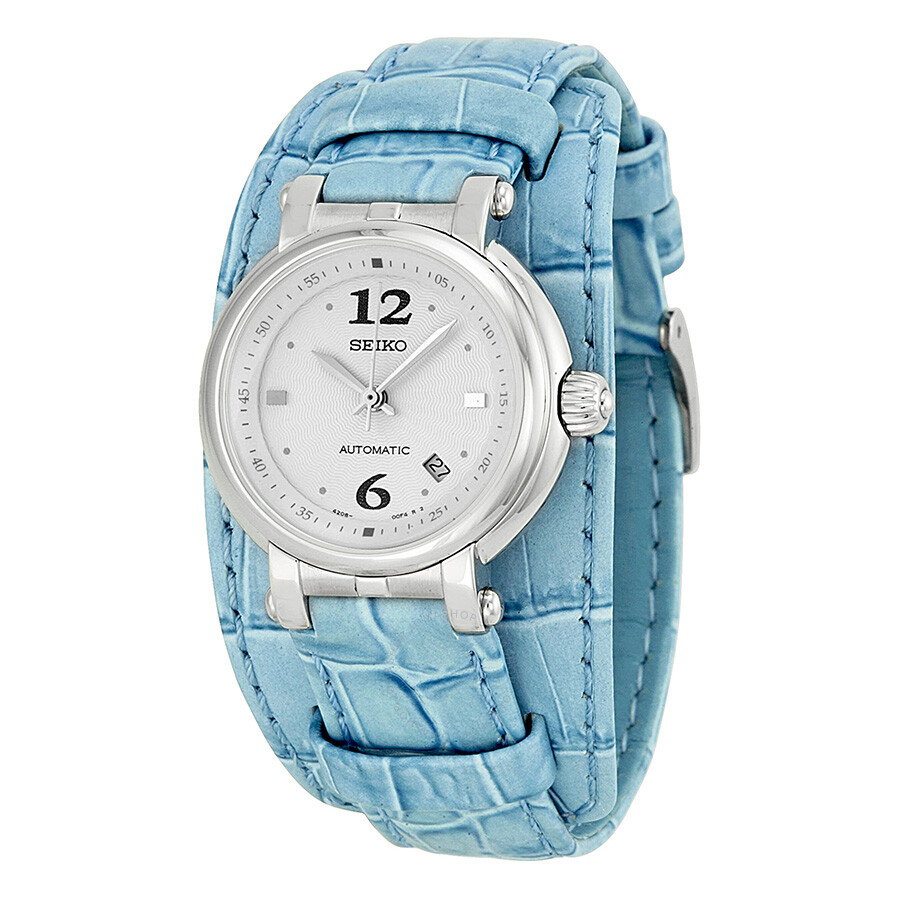 White Dial Stainless Steel Blue Synthetic Leather Ladies Watch