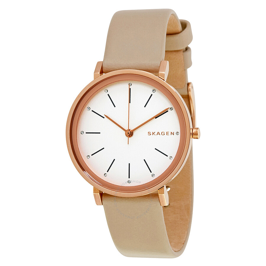 Hald White Dial Ladies Beige Leather Watch
