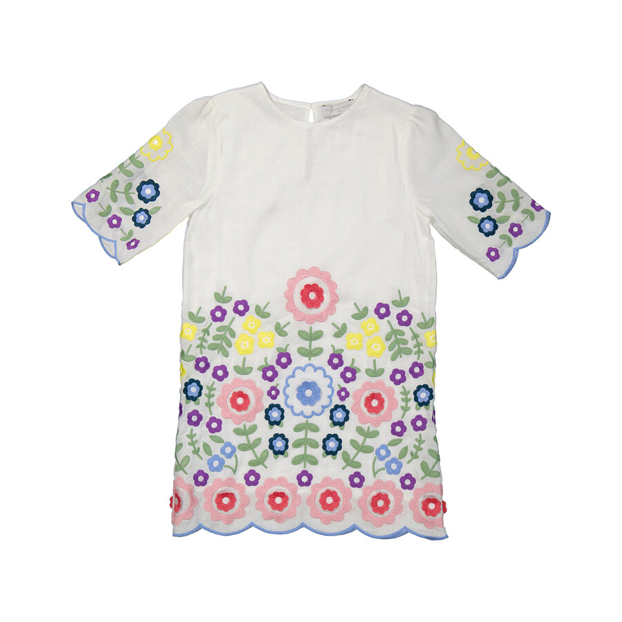Stella Mccartney Girls Flower Embroidered Ramie Dress, Size 10Y 8Q1BR1