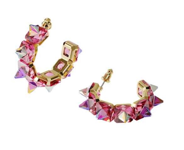 Swarovski Ladies Ortyx Hoop Pyramid Cut Pink Crystal Earrings 5600895 ...