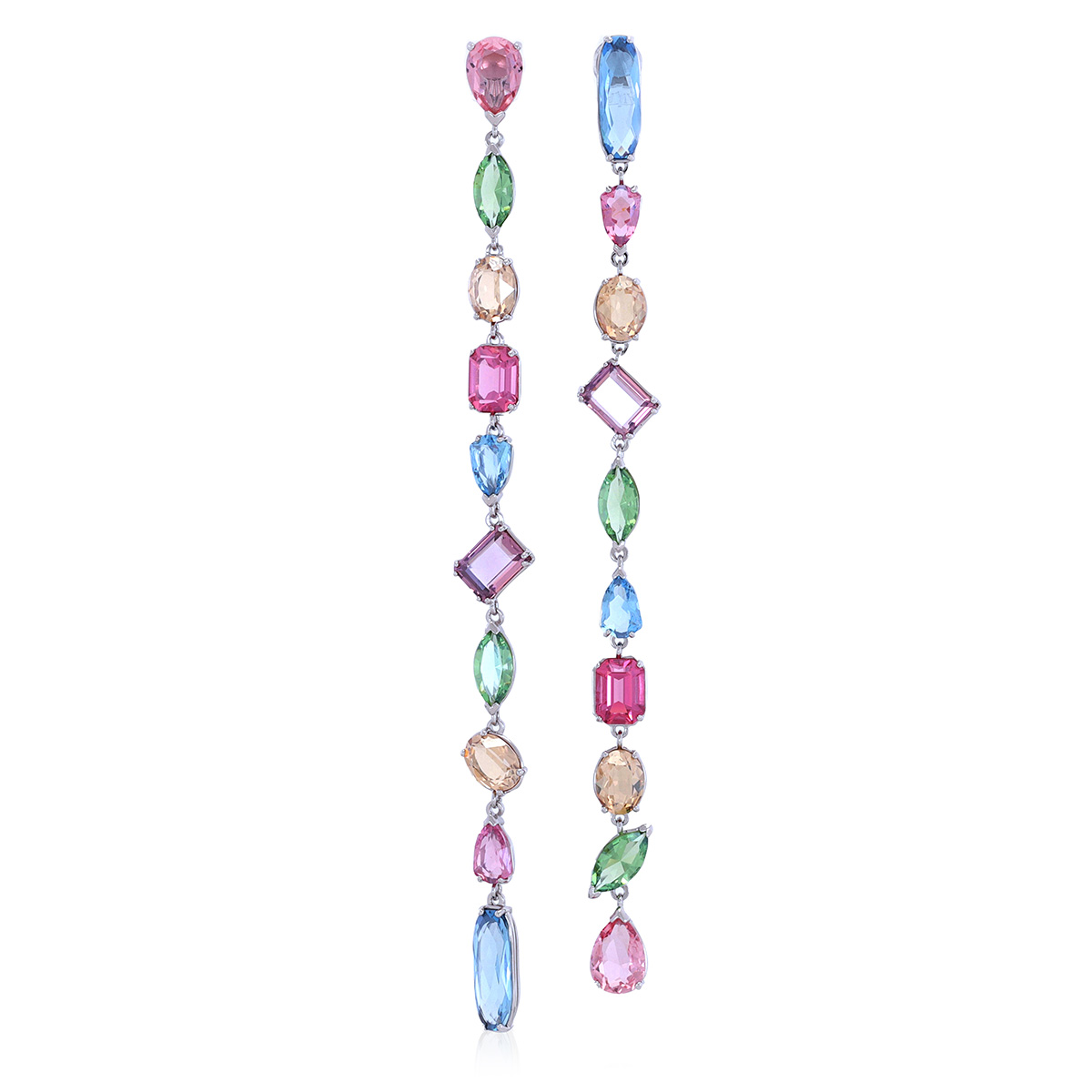Swarovski Light Multicolored Rhodium Plated Gema Long Drop Earrings ...