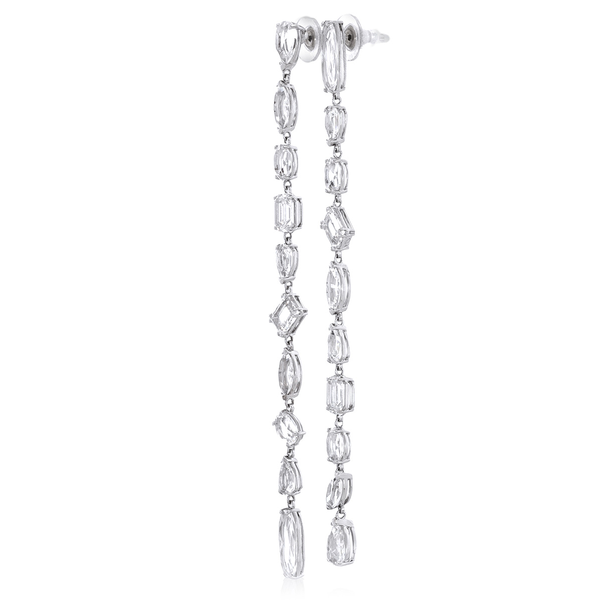 Swarovski Rhodium Plated Asymmetrical Mixed Cuts Gema Drop Earrings ...