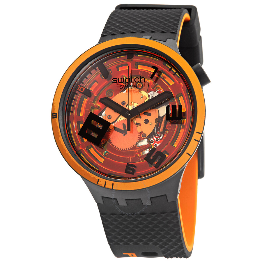 swatch black and orange watch
