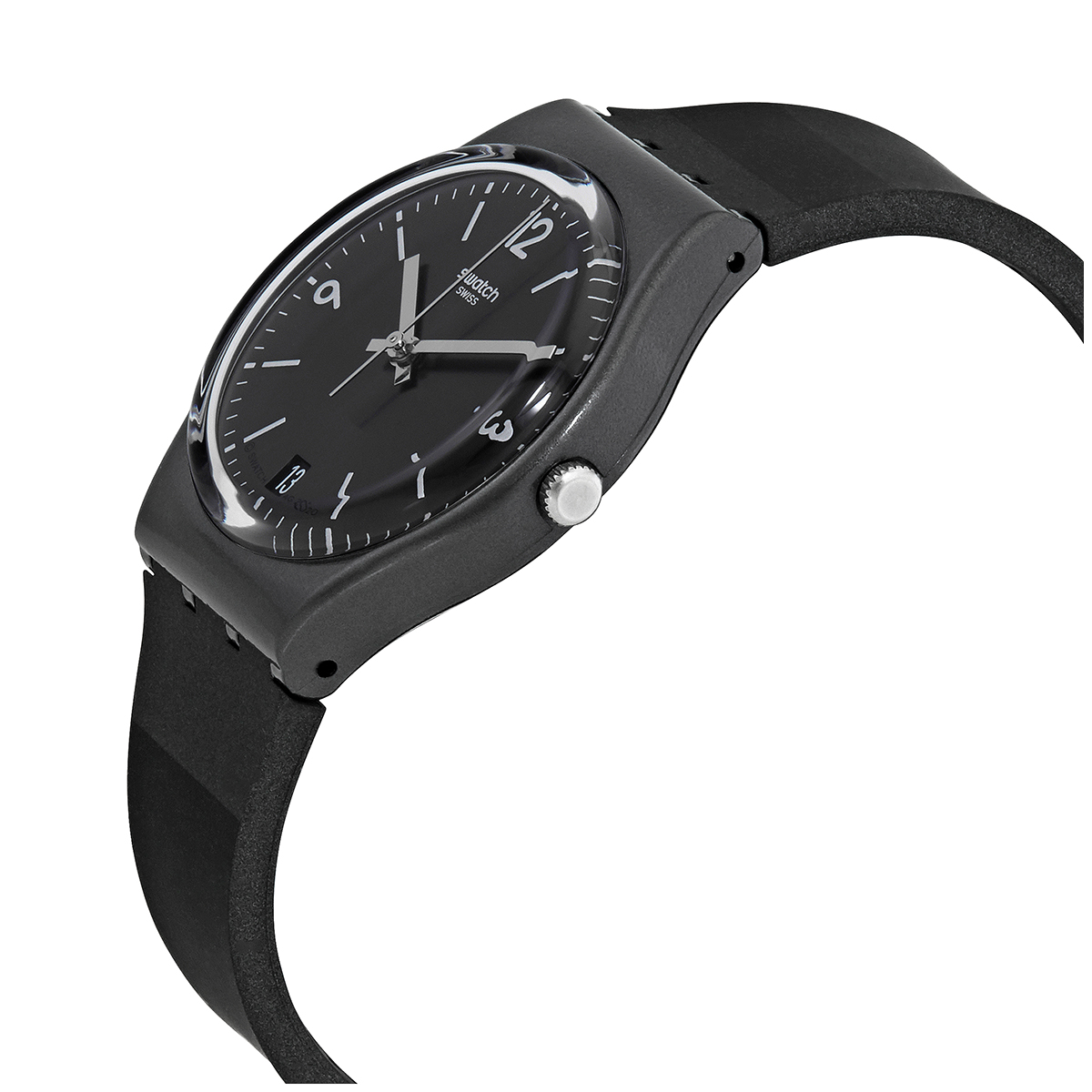 Swatch Blackeralda Black Dial Silicone Strap Watch GB430