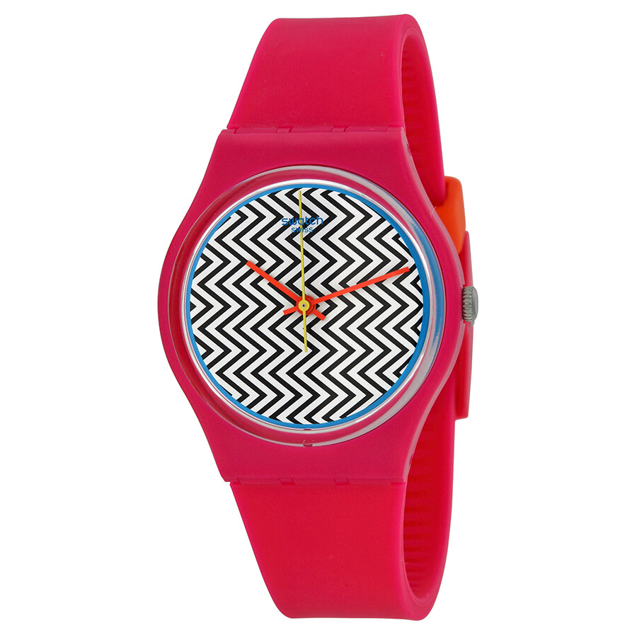 Pink Fuzz Black and White Graphic Dial Pink Silicone Ladies Watch