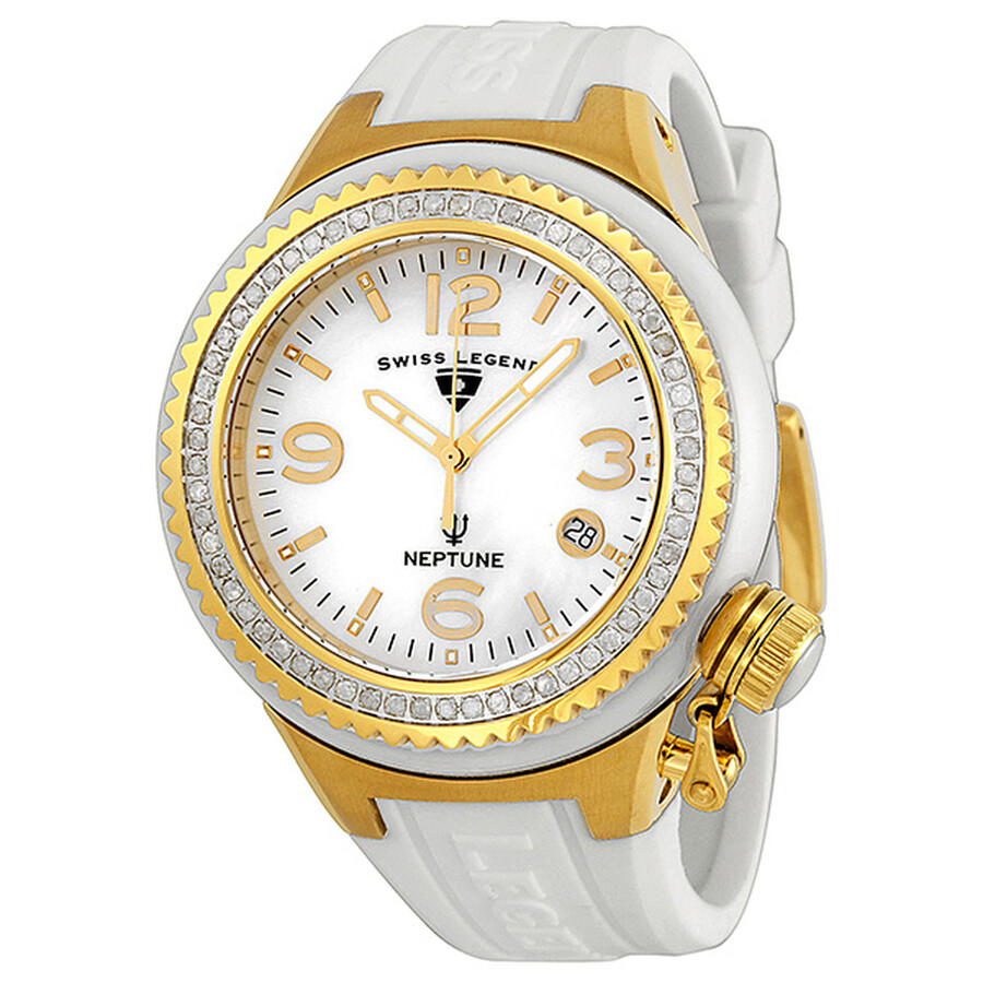 Swiss Legend Neptune White Ceramic Gold Tone Steel Diamond Unisex Watch 11844d Wwga 11844d Wwga Watches Swiss Legend Jomashop