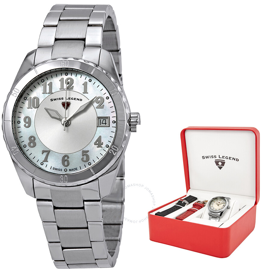 Sea Breeze Mother of Pearl Ladies Watch Set with 2 Bonus Interchangeable Watch Straps