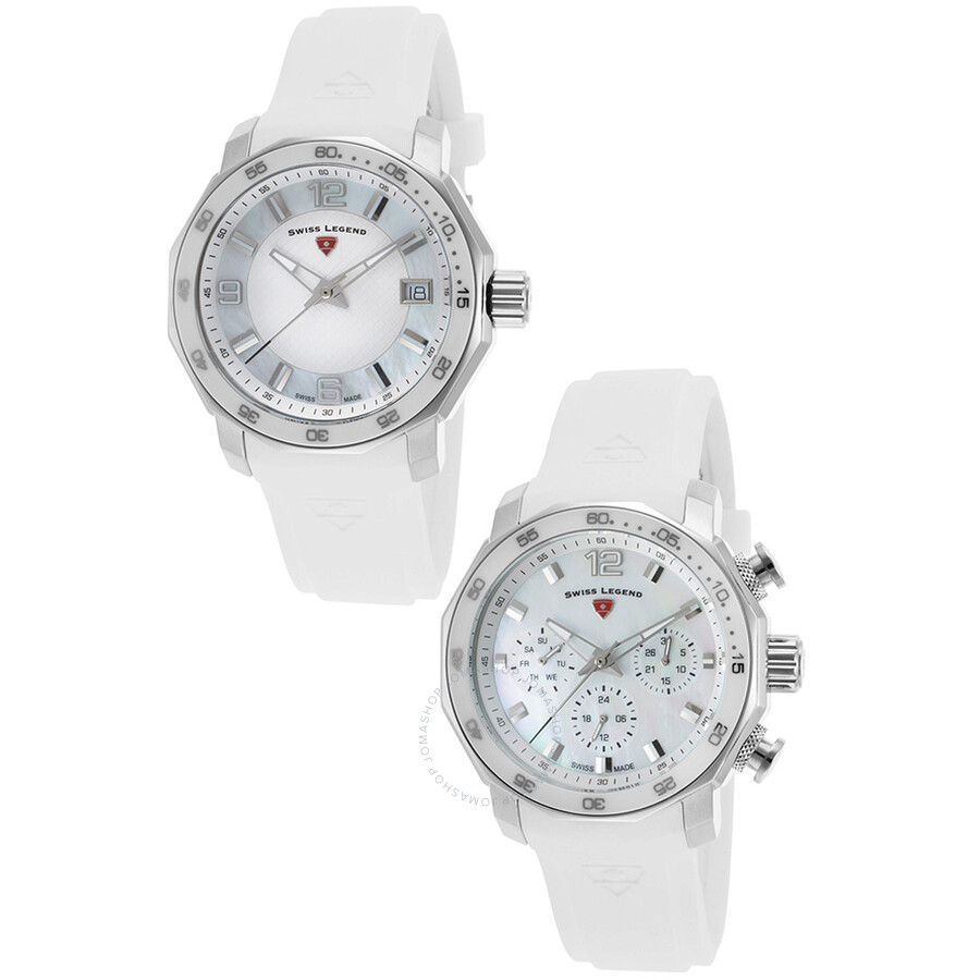White Mother of Pearl White Silicone Strap Watch Set