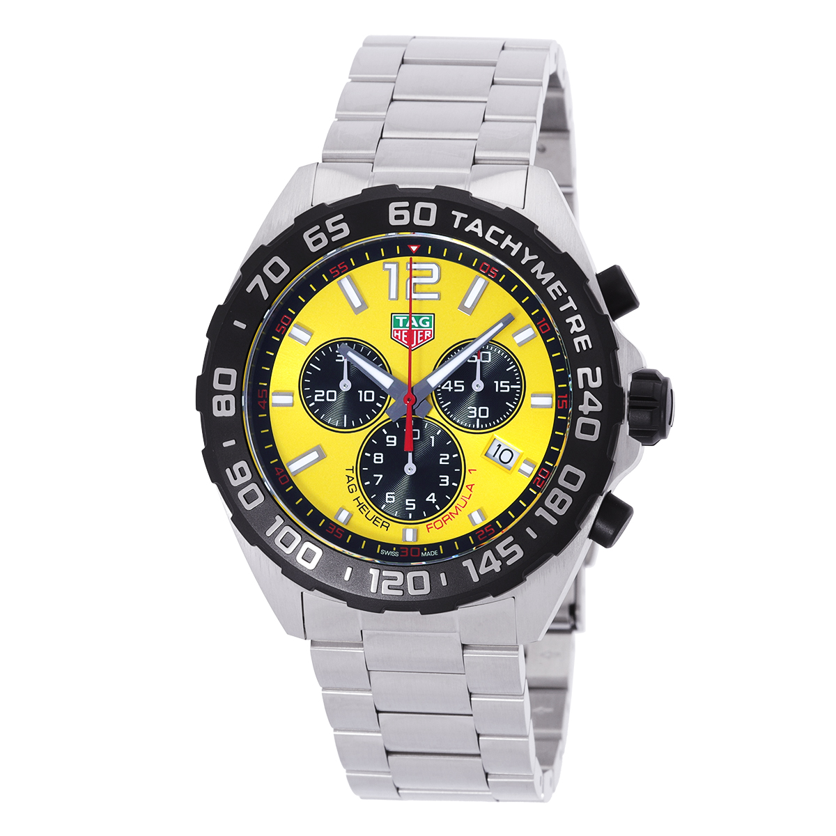 Tag Heuer Formula 1 Quartz Chronograph Yellow Dial Silver Steel Strap Watch for Men - CAZ101AM.BA0842