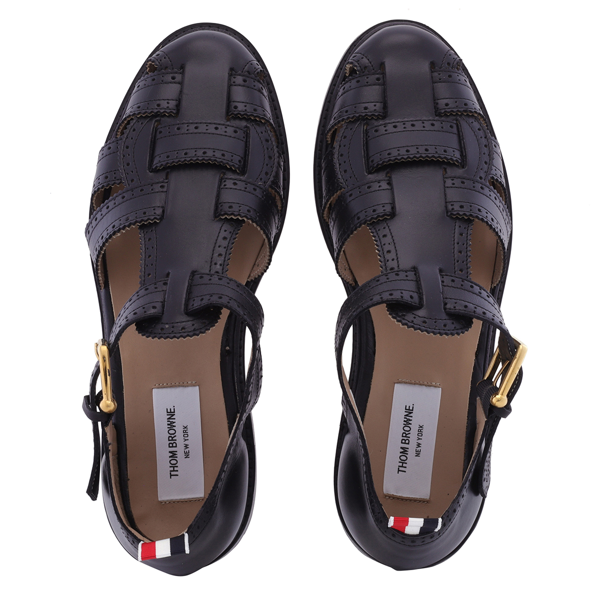Thom Browne Men's Black Vitello Calf Fisherman Brogued Sandals, Size 11 ...