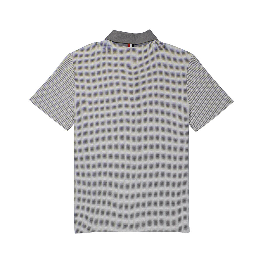 Thom Browne Men's Light Grey Bicolor Waffle Knit Polo Shirt, Brand Size