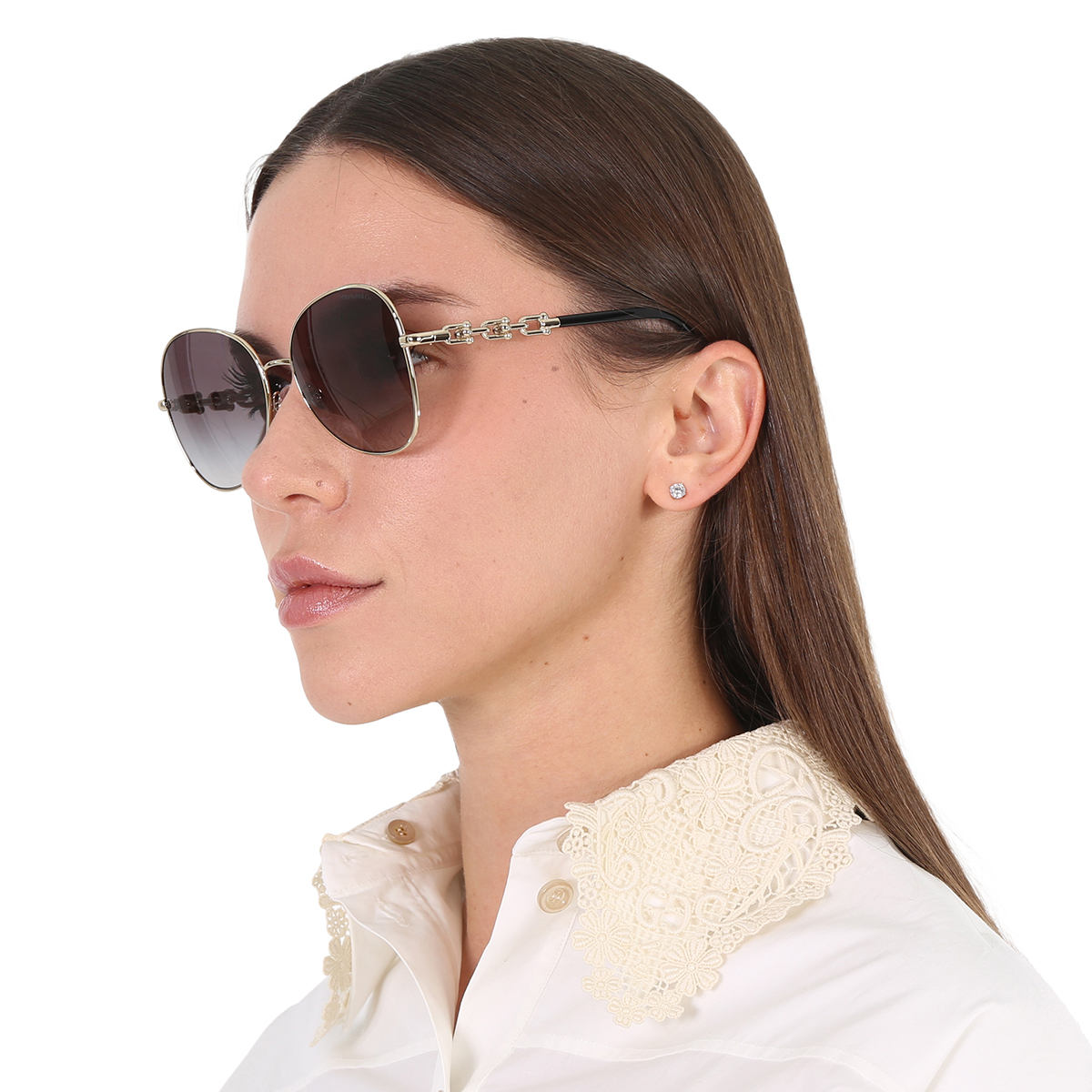 Tiffany & Co Pale Gold Metal With Grey Gradient Butterfly Lenses T Logo Sunglasses – 58mm Lens