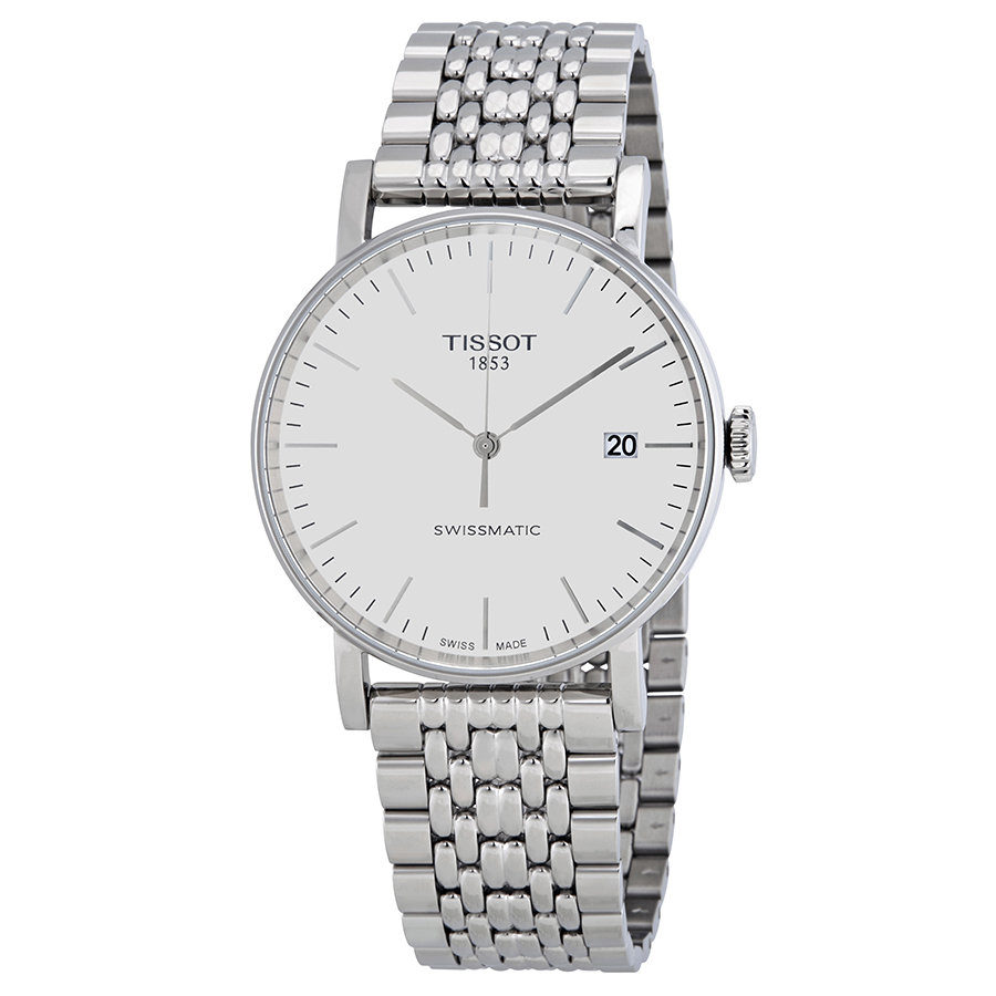 Tissot T-Classic Everytime Swissmatic, Orologio Uomo Automatico, Quadrante Bianco, Cinturino Pelle Nera, 40 Mm, Vetro Zaffiro, Impermeabile 3 Bar