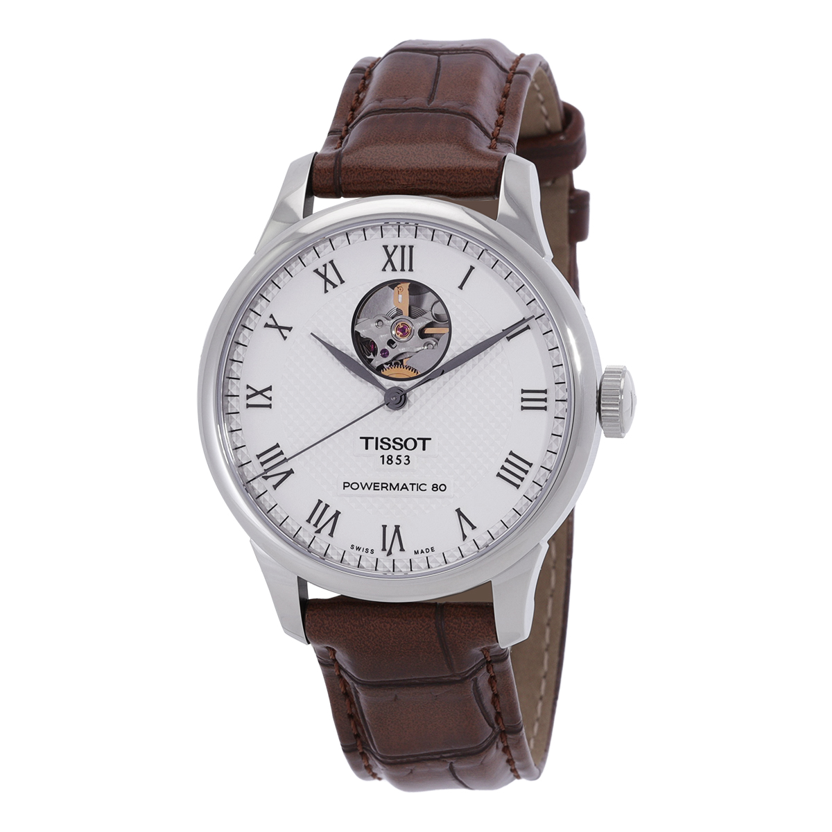 Tissot Le Locle Powermatic 80 Silver Dial Brown Leather Strap Watch For Men - T006.407.36.033.00 main image 1