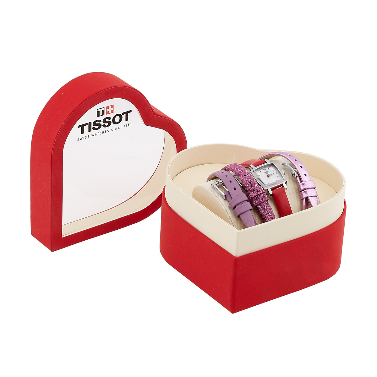 Tissot T Trend Flamingo Valentines Mother of Pearl White Dial White Leather Strap Watch For Women - T094.210.16.111.01