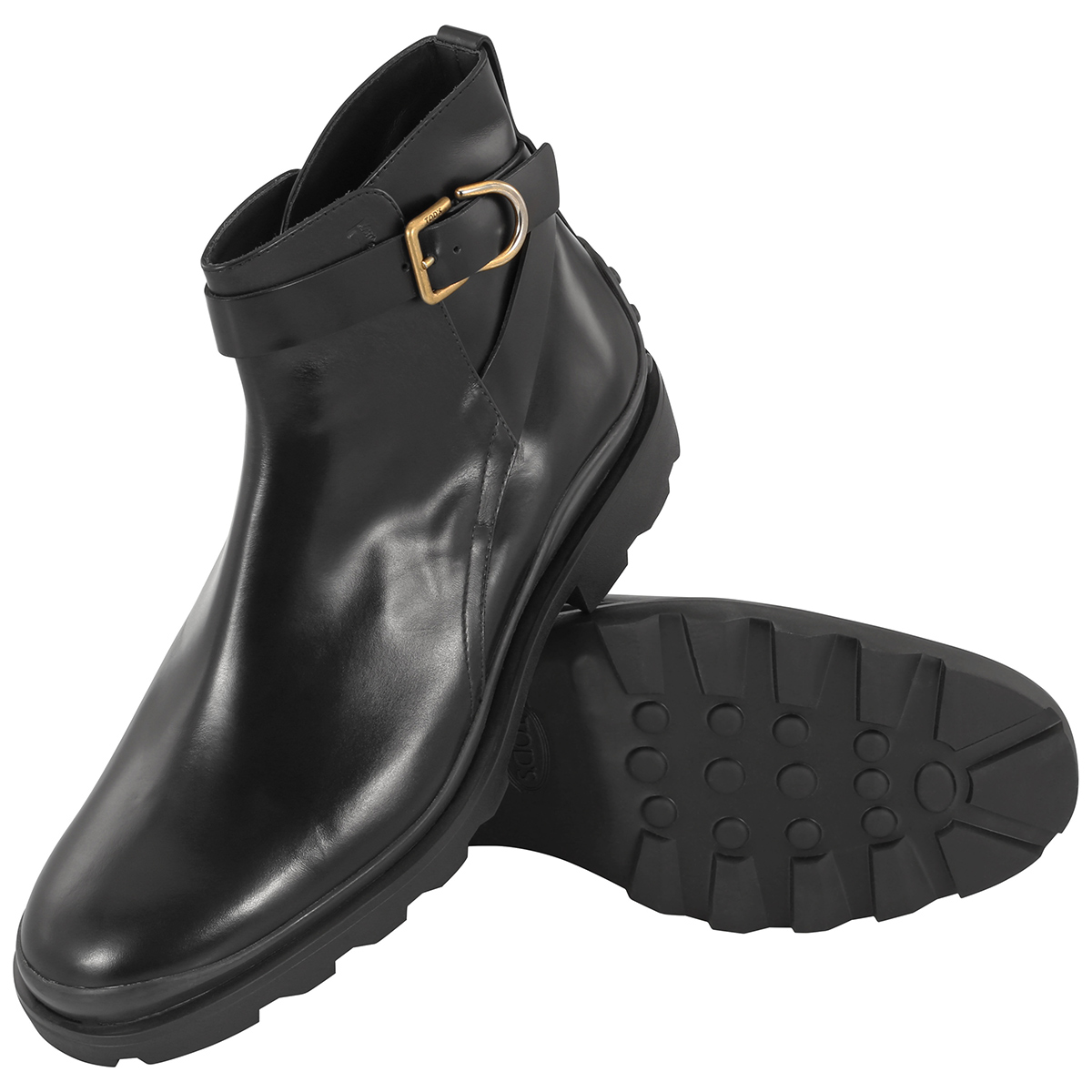 Tods Black Buckled Leather Ankle Boots, Brand Size 9 ( US Size 10 ) in Black