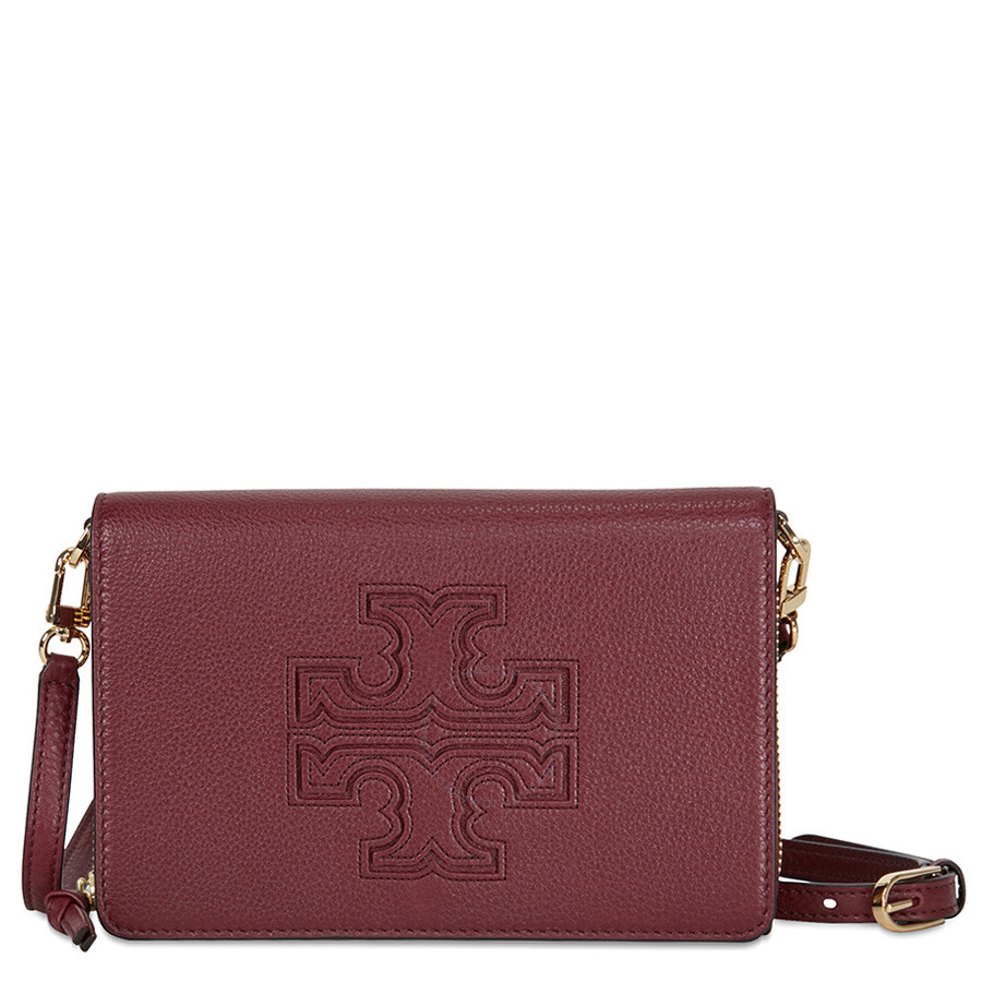 Tory Burch Harper Flat Wallet Leather Crossbody Dark Merlot 33005513