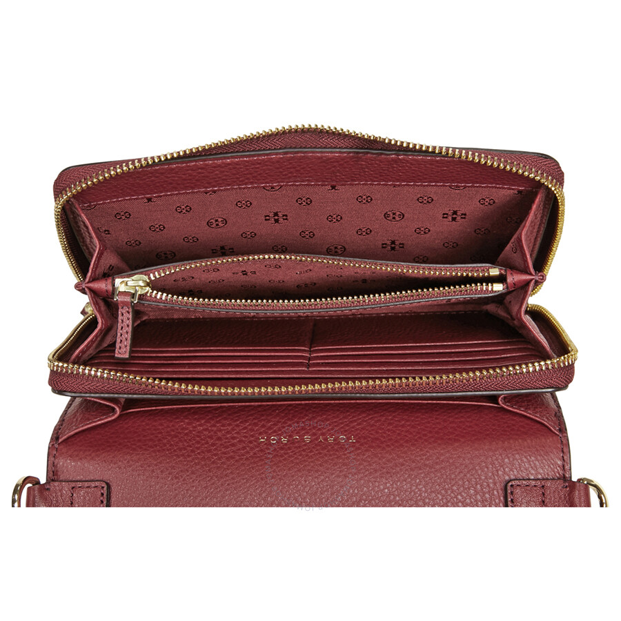 Tory Burch Harper Flat Wallet Leather Crossbody Dark Merlot 33005513