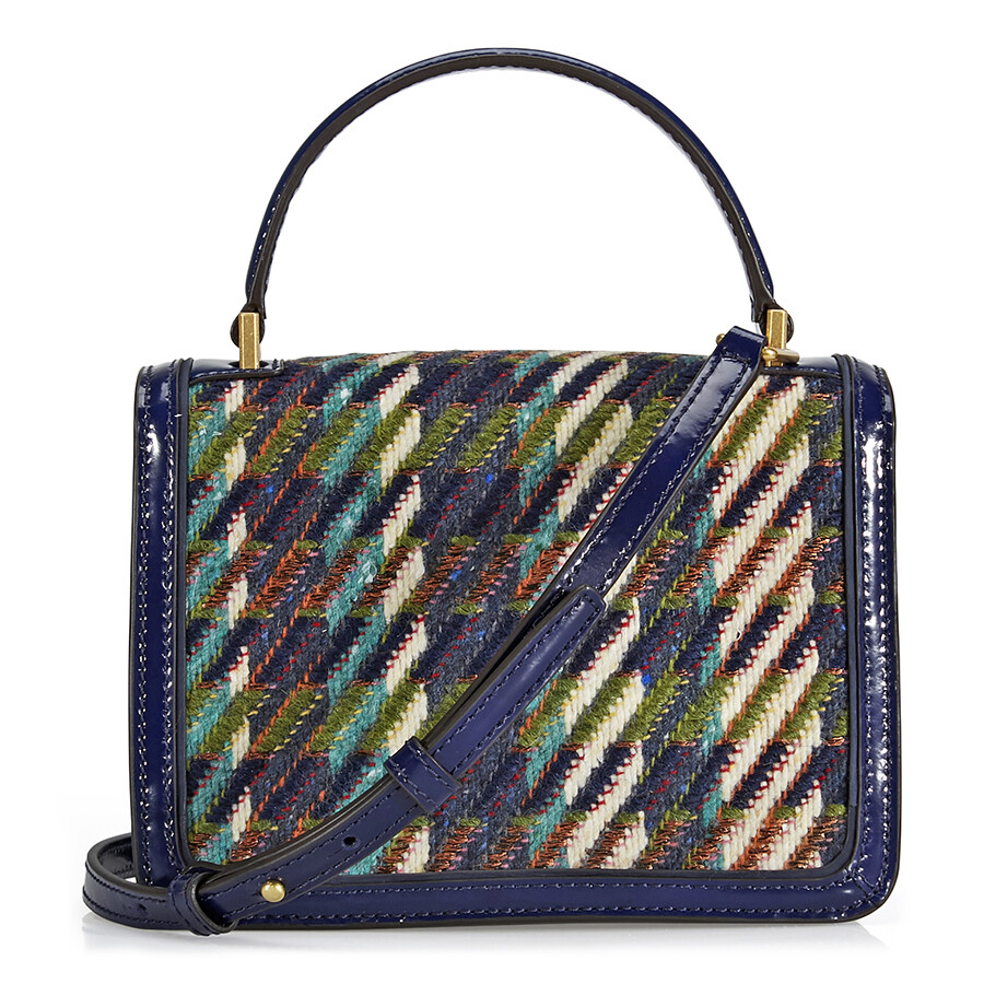 Tory Burch Juliette Tweed Mini Top Handle Satchel Green Dogstooth