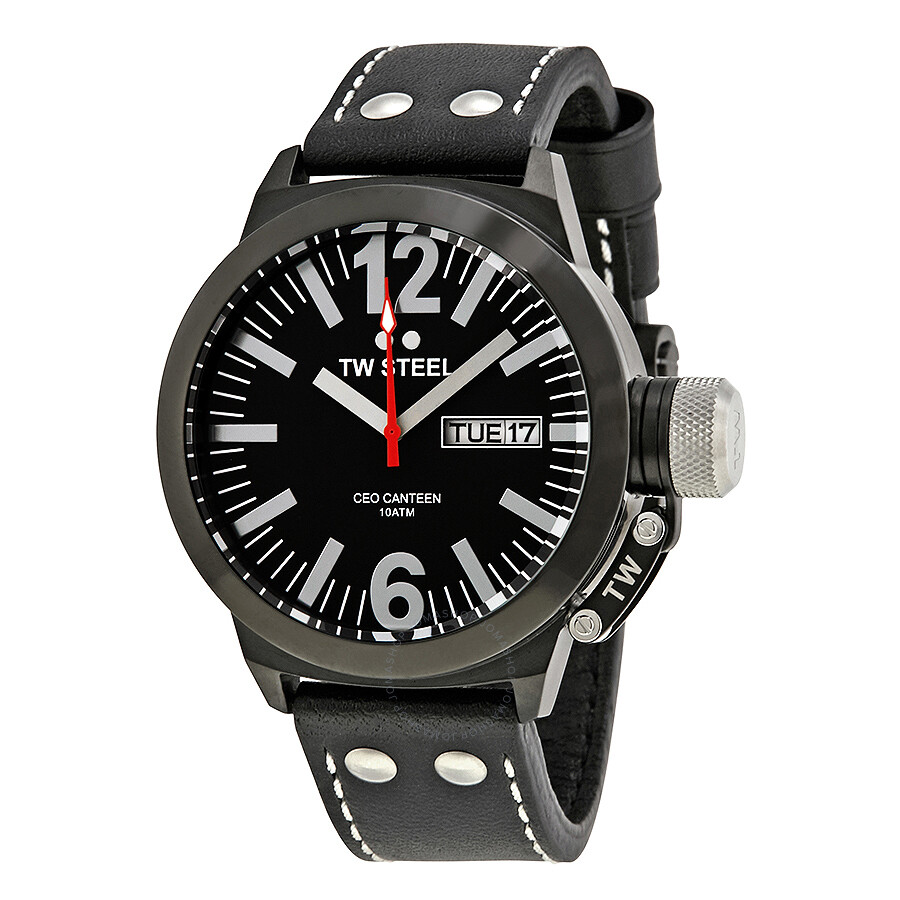 CEO Canteen 45 MM Black Leather Strap Men's Watch