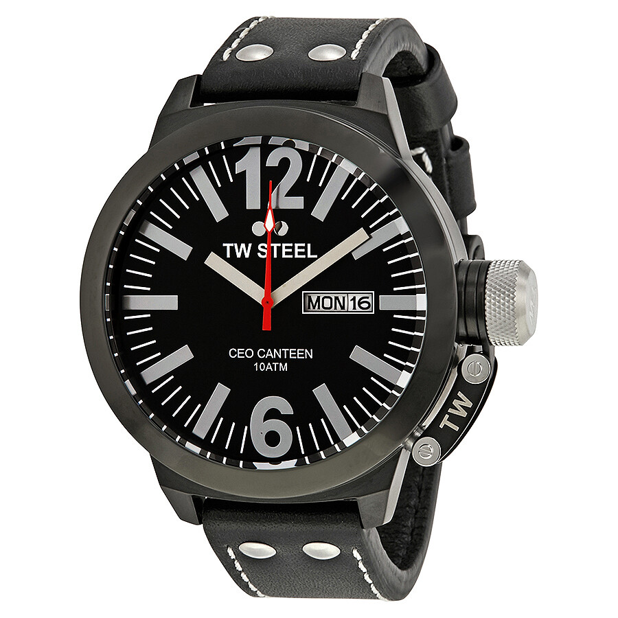 CEO Canteen 50 MM Black Dial Black Leather Strap Men's Watch