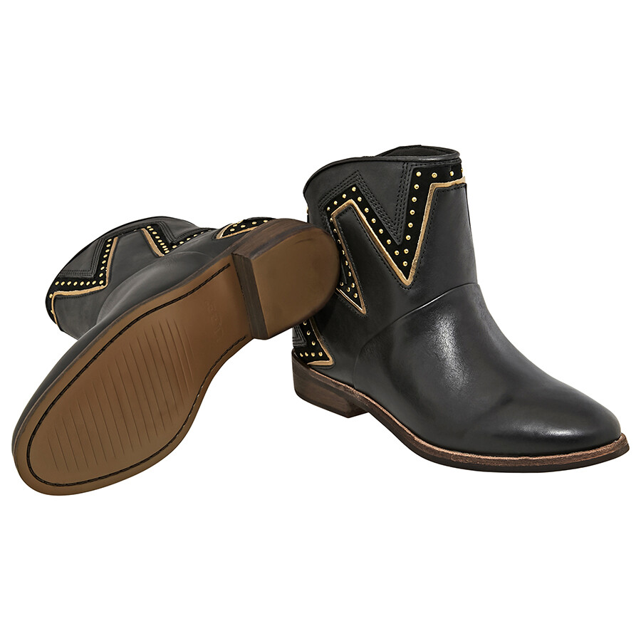 black flat studded ankle boots