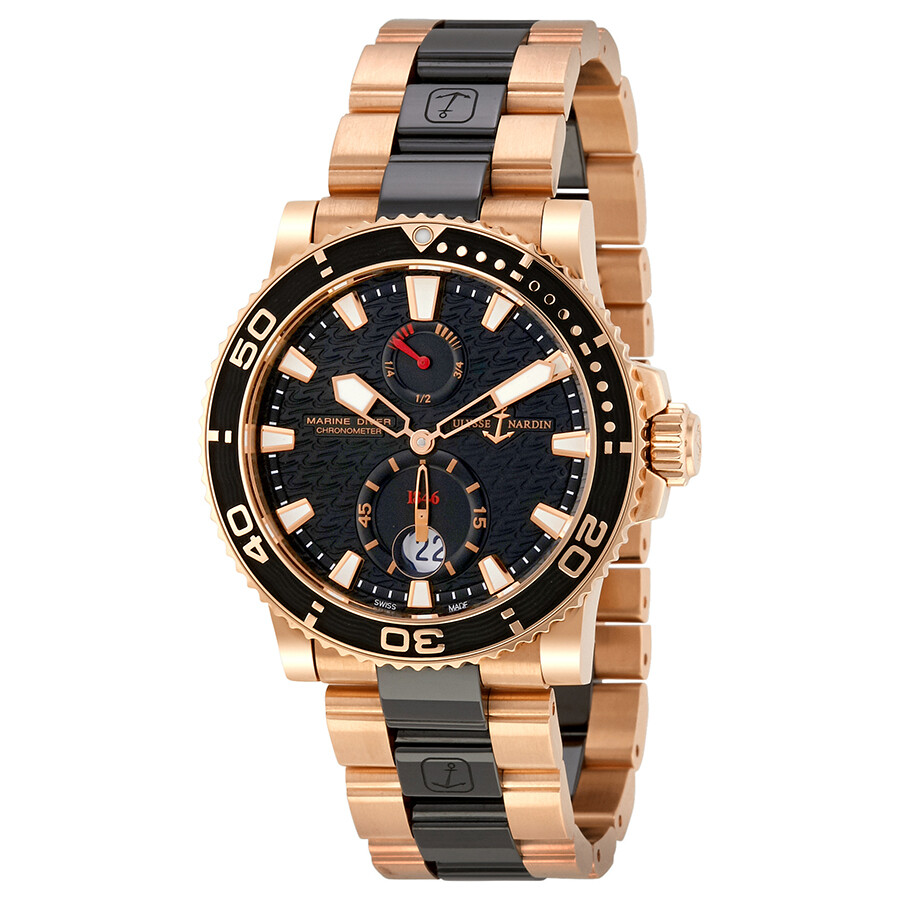Maxi Marine Automatic Men's 18kt Rose Gold and Black Ceramic Watch