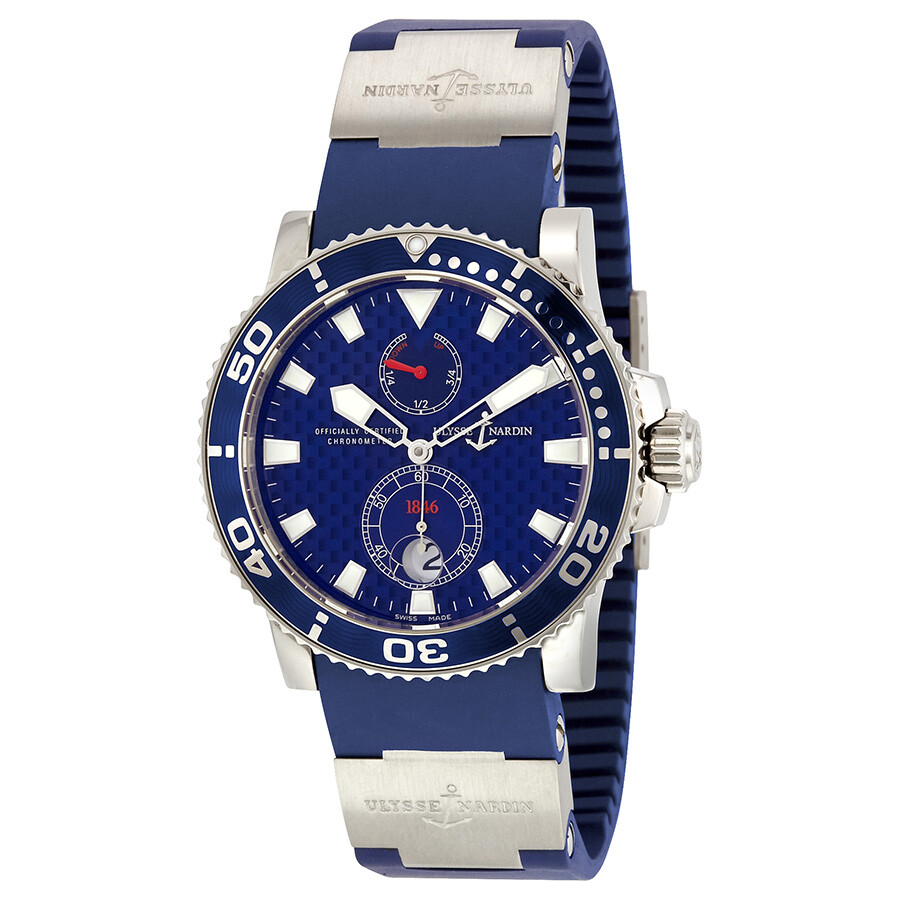 Maxi Marine Blue Dial Rubber / White Gold Men's Watch