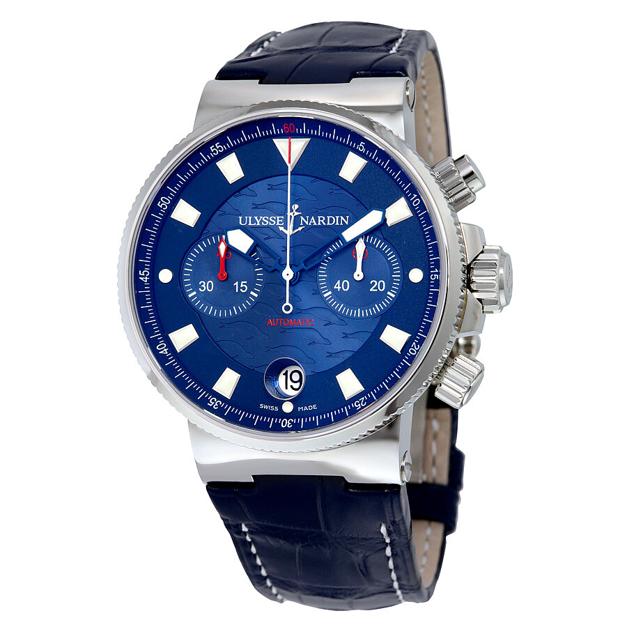 Maxi Marine Blue Seal Chronograph Blue Dial Blue Leather Men's Watch