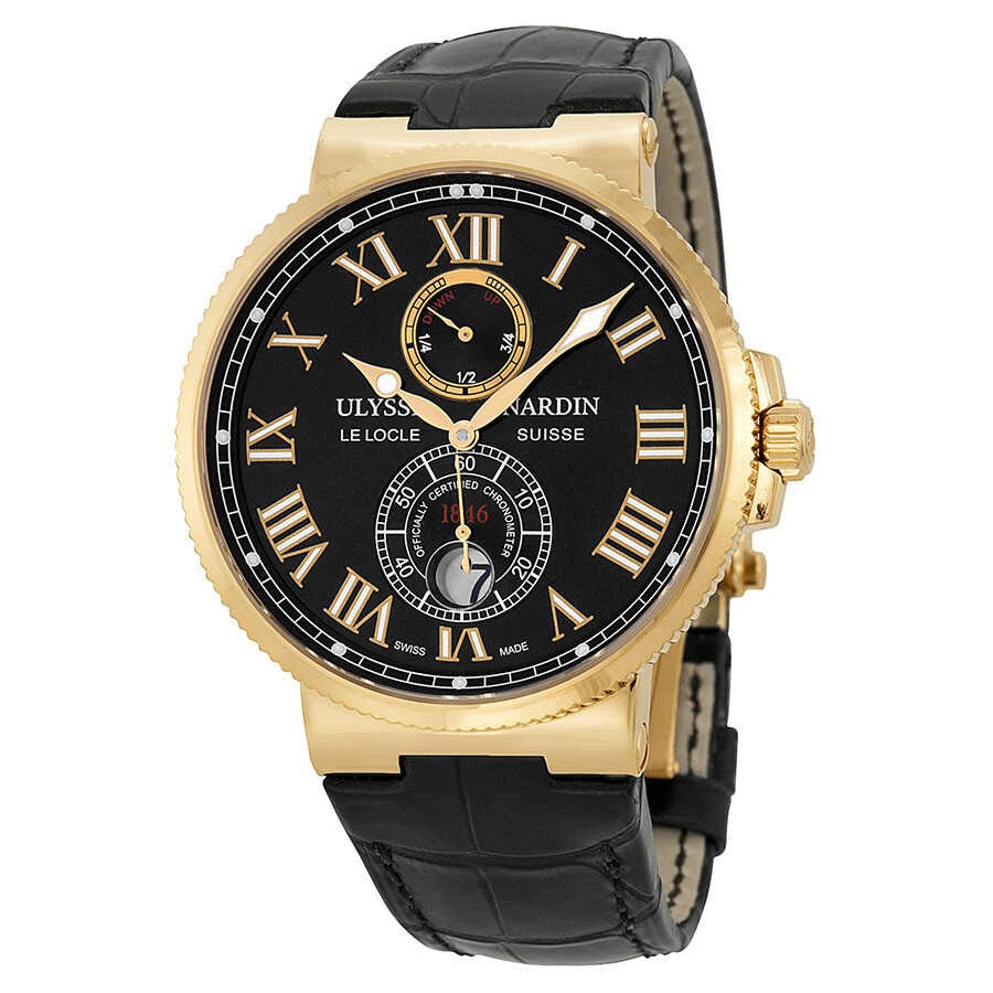 Maxi Marine Chronometer Black Dial 18kt Rose Gold Leather Men's Watch 266-67-42