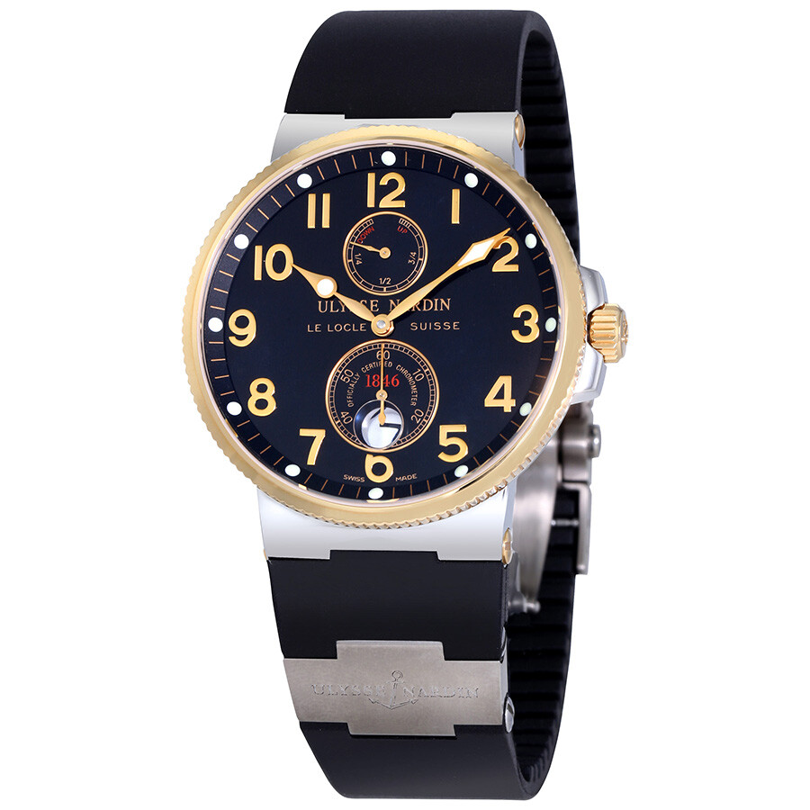 Maxi Marine Chronometer Black Wave Dial Automatic Men's Watch