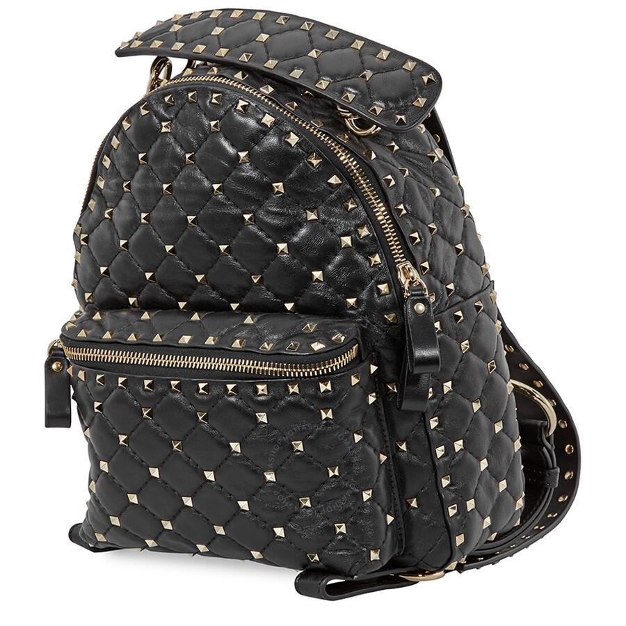 Valentino Garavani Ladies Leather Rockstud Spike Black Small Backpack