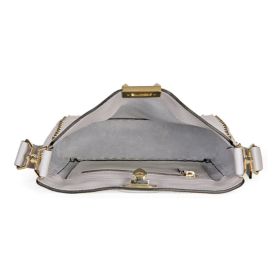 Valentino Garavani Rockstud Pebbled Leather Hobo Messenger Bag White