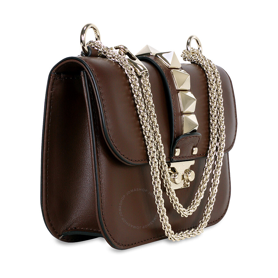 Valentino Garavani Small Chain Leather Crossbody Bag Cacao