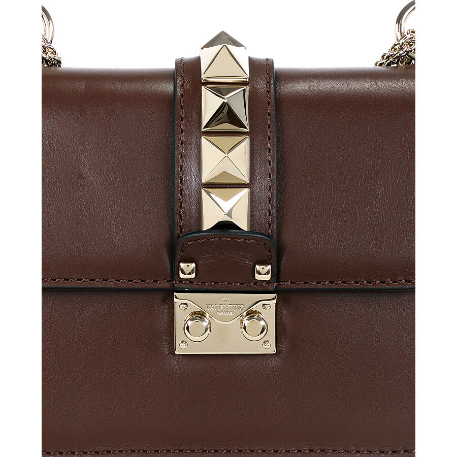 Valentino Garavani Small Chain Leather Crossbody Bag Cacao