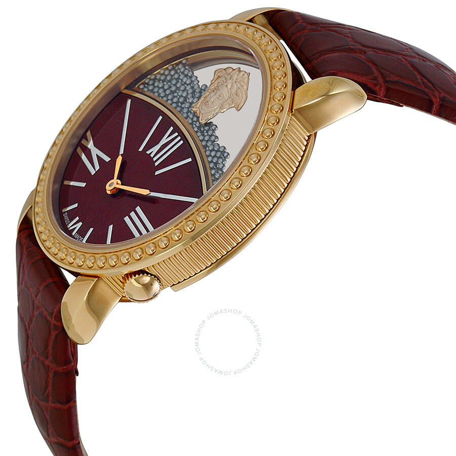 Versace Krios 93Q Red Enamel and Transparent Dial Red Leather Ladies