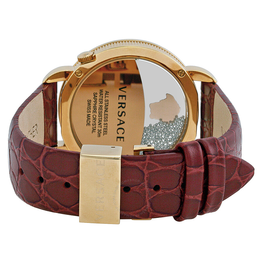 Versace Krios 93Q Red Enamel and Transparent Dial Red Leather Ladies