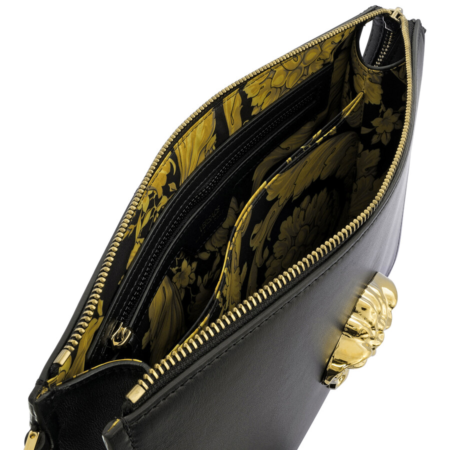 Versace La Medusa Large Leather Clutch In Black DP87631DVT8ME1B00V 8053850852215 Handbags