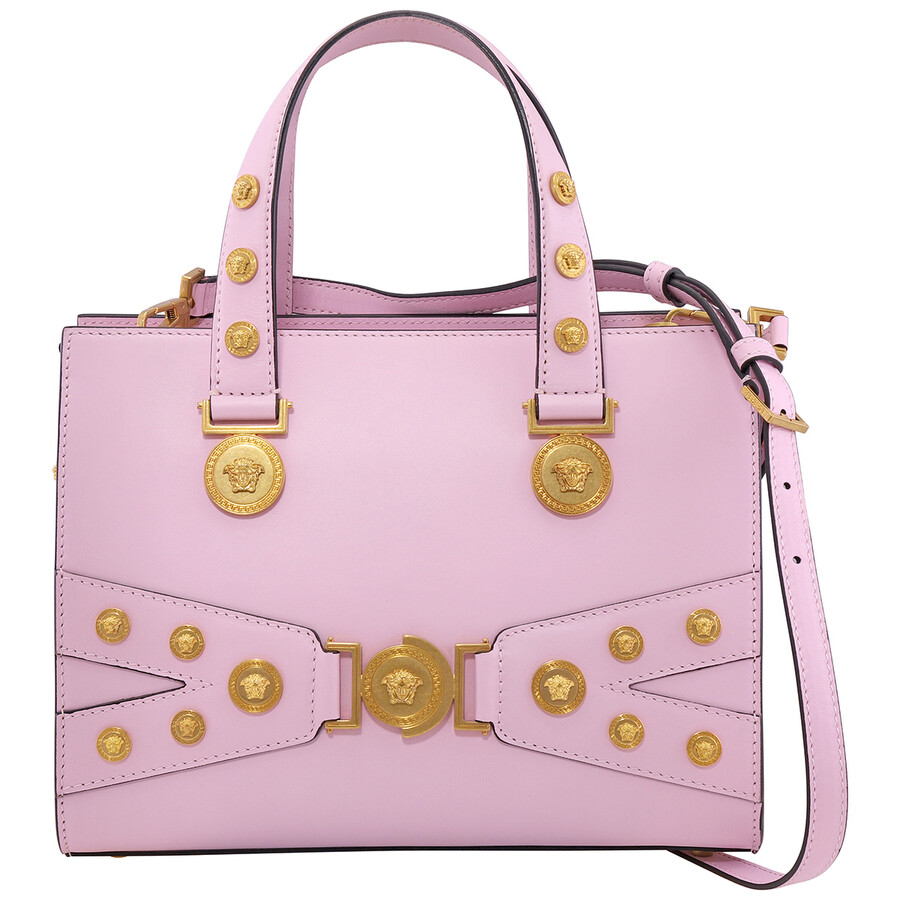 Versace Ladies Pink Leather Tribute Medusa Studded Tote Bag DBFG462