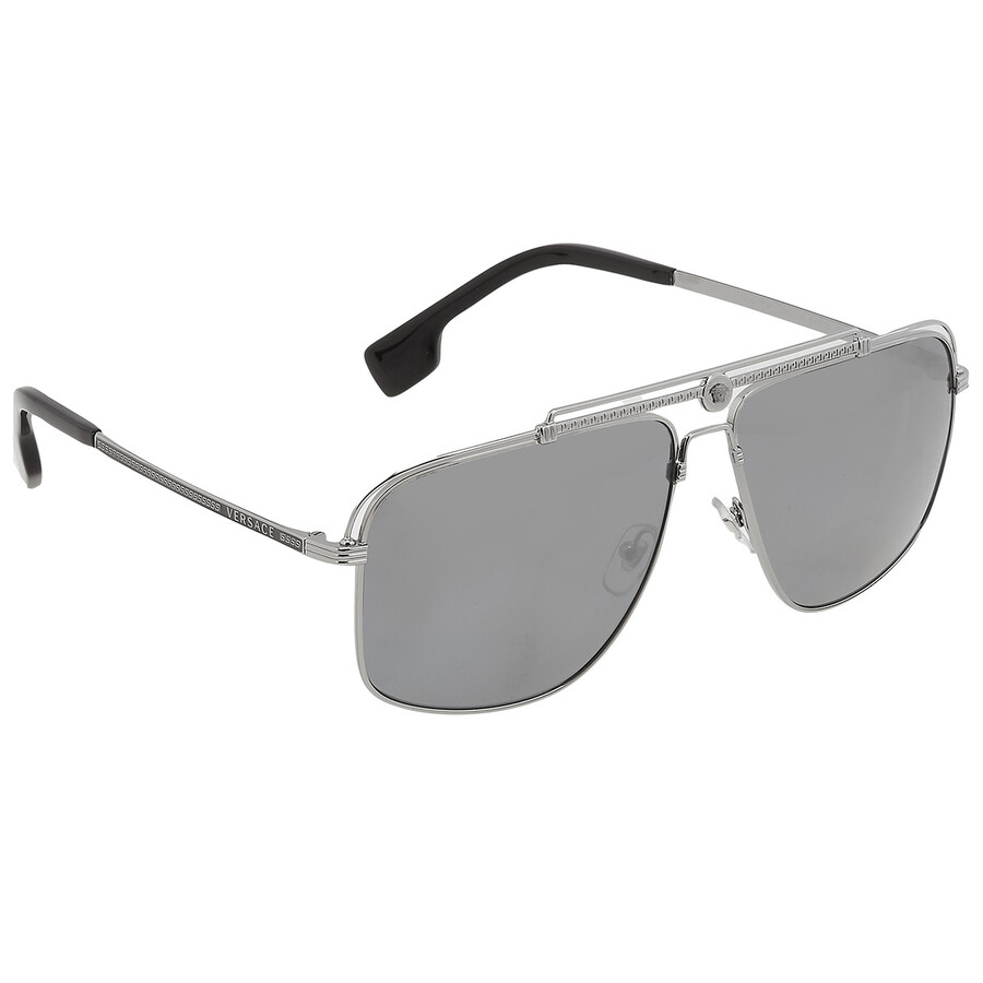 Versace Polarized Dark Gray Mirrored Silver Square Men's Sunglasses
