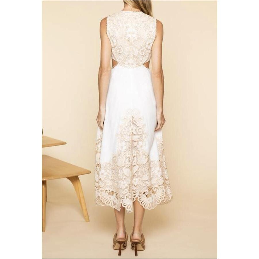 Zimmermann Ladies Jeannie Embroidered Yoke Midi Dress Ivory 108467