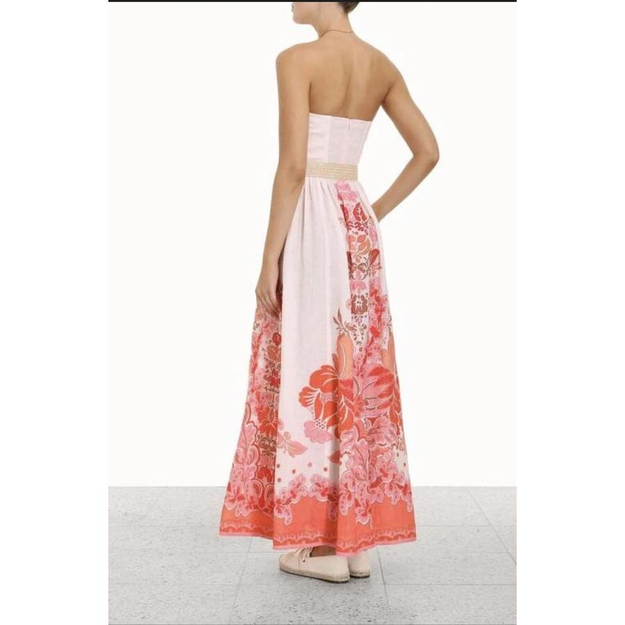 Zimmermann Ladies Violet Strapless Long Dress Petite Coral Floral