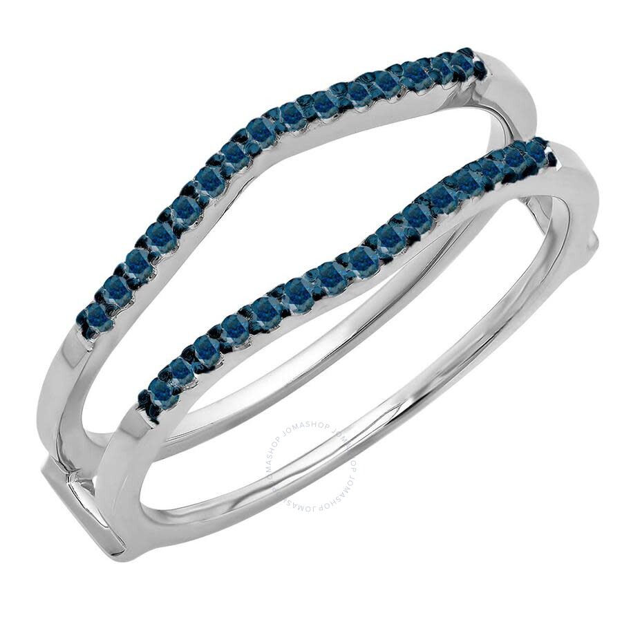 ctw 14K Gold Round Blue Sapphire Ladies Anniversary Wedding Band Guard Double Ring 0.18 Carat