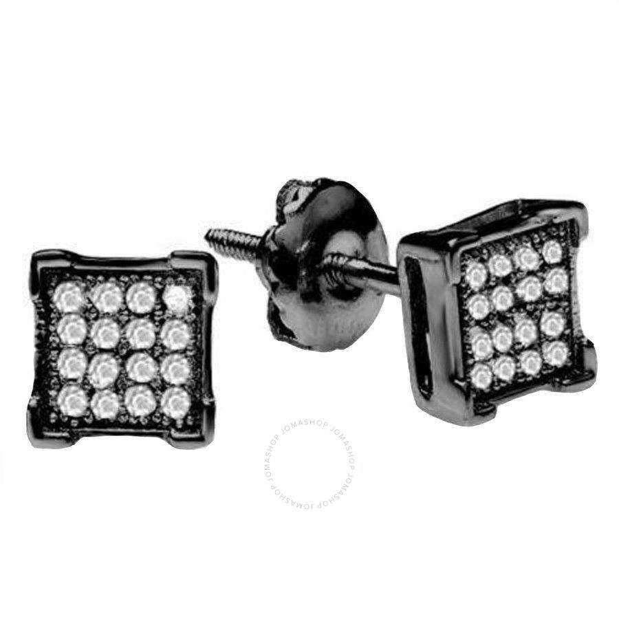 ctw Dazzlingrock Collection 0.06 Carat Sterling Silver White Diamond V Prong Square Mens Hip Hop Iced Stud Earrings